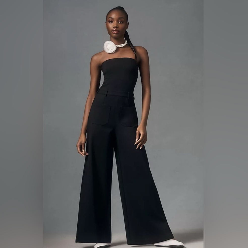Anthropologie Pilcro The Skipper Strapless Denim Wide Leg Jumpsuit Size 4